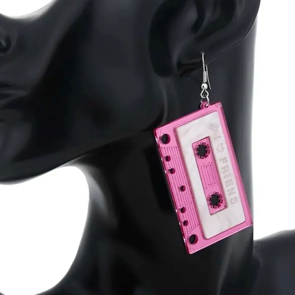 NWOT Mirrored Casette Tape Earrinngs - pink